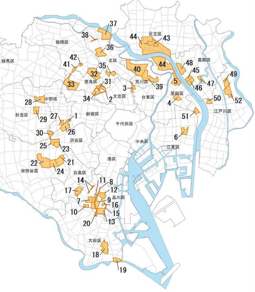 不燃化特区の対象となる52地区