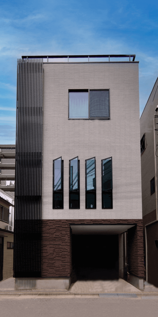 1階にガレージのある屋上付き3階建て住宅（東京都江東区）