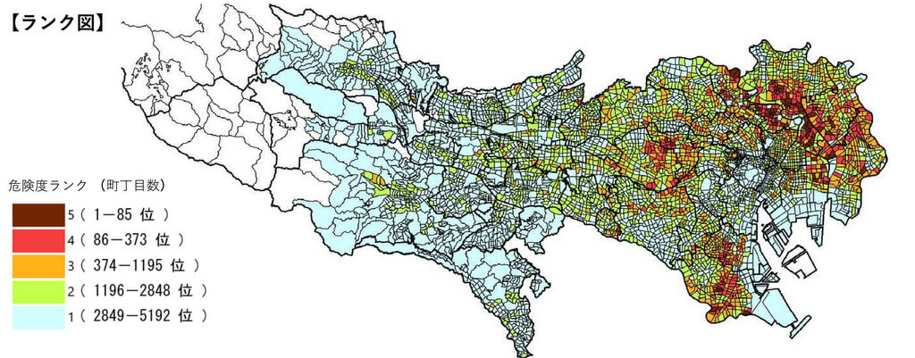 東京都の総合危険度の地図表示