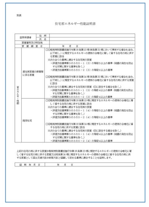 住宅省エネルギー性能証明書
