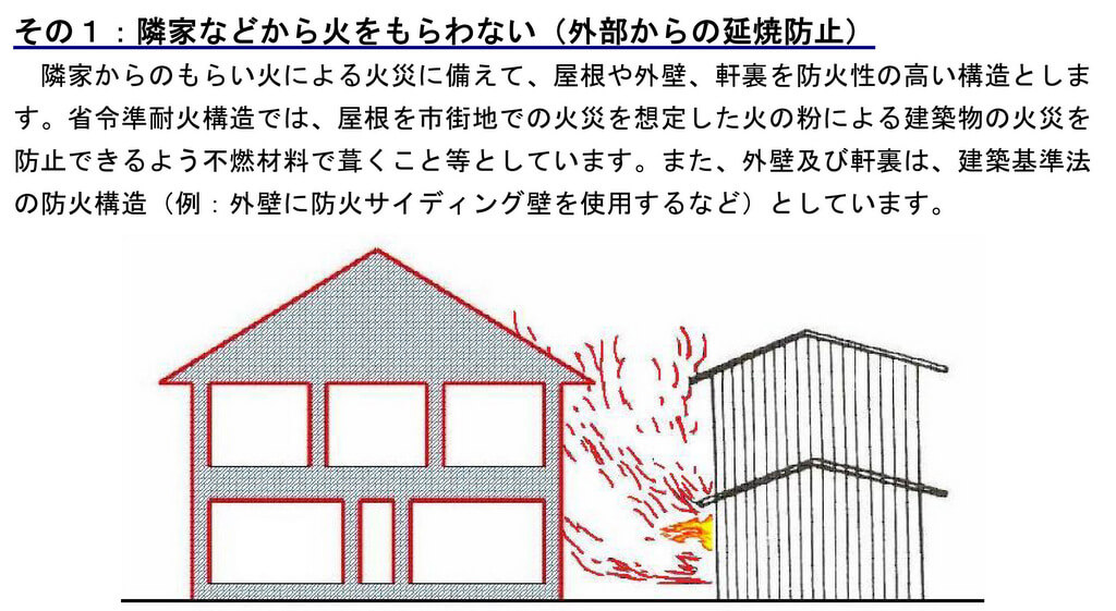 省令準耐火構造の特徴1:近隣で火災が起きても延焼を受けづらい